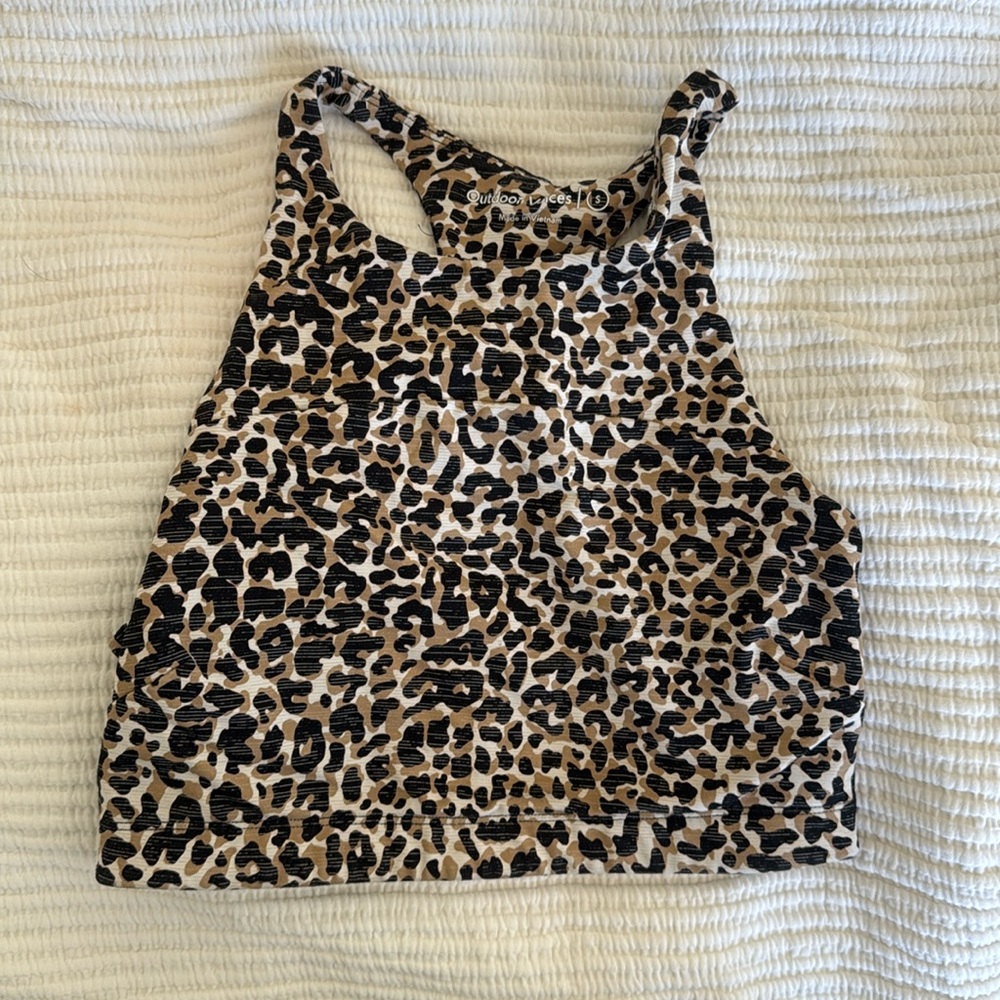 Outdoor voices tech sweat leopard crop sports bra EUC
